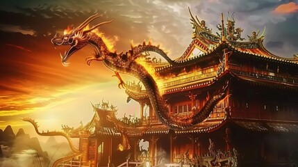 Digital artwork Oriental chinese temple fantasy