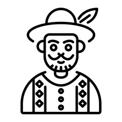 An outline style icon of a slavic man wearing feather cap 