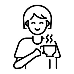 A character drinking tea icon in line style 