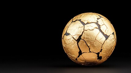 Fototapeta premium Global Soccer: Shiny Gold Ball on Black Background