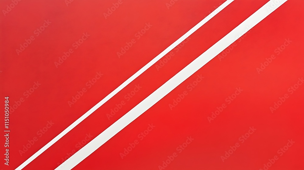Poster diagonal white lines on red background.