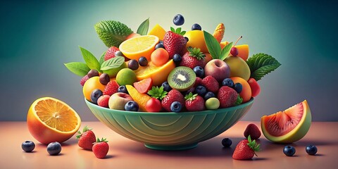 3D Trendy Fruit Salad Pastel Background AI Art