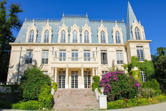 Pirque, Chile - December 15, 2024: Las Majadas Palace, was built in 1907 by architect Alberto Cruz Montt. It is located near Santiago, Chile.