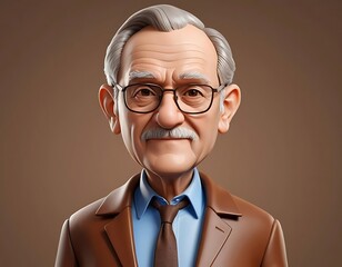 3d Portrait of an Elderly Man With Glasses and Thoughtful Expression