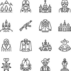 Set of Linear Style Russian Folk Icons 

