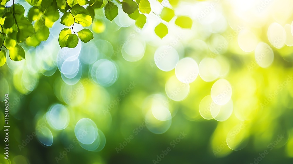 Poster Natural green bokeh with tree leaves and sunlight.