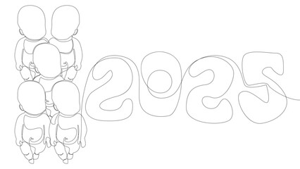 One continuous line of Baby with number 2025. Thin Line Illustration vector concept. Contour Drawing Creative ideas.