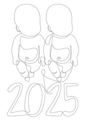 One continuous line of Baby with number 2025. Thin Line Illustration vector concept. Contour Drawing Creative ideas.