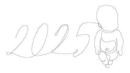 One continuous line of Baby with number 2025. Thin Line Illustration vector concept. Contour Drawing Creative ideas.