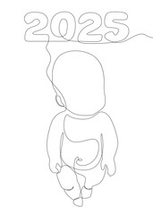 One continuous line of Baby with number 2025. Thin Line Illustration vector concept. Contour Drawing Creative ideas.