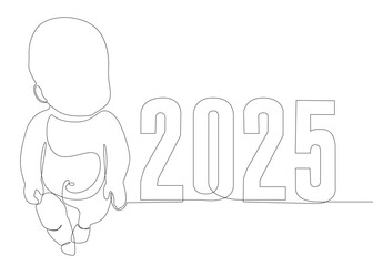 One continuous line of Baby with number 2025. Thin Line Illustration vector concept. Contour Drawing Creative ideas.