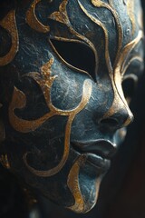Naklejka premium Black and gold mask close-up