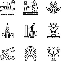 Pack of Linear Style Russian Traditional and Culture Icons 

