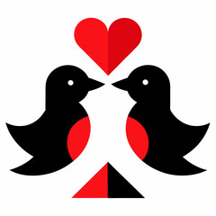 Simple Geometric Birds with a Valentine's Day Theme in Black and White