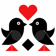 Simple Geometric Birds with a Valentine's Day Theme in Black and White