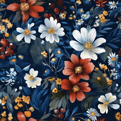 A Seamless Pattern of Botanical Floral Illustration