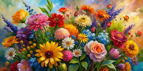 Abstract Impressionist Flower Bouquet Garden Painting