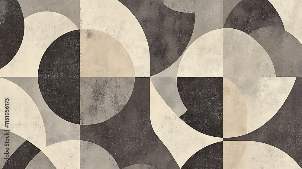 Poster Abstract geometric pattern with circles and semicircles in muted tones.