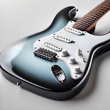 Sleek Glossy Super Strat Guitar Isolated on White, Showcasing Excellence in Music Design