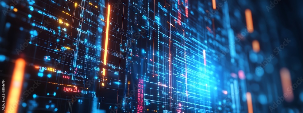 Aufkleber Abstract digital data flow, glowing lines and code.