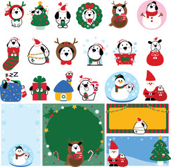 Christmas dog clip art, festive puppy design, dog in Santa hat, holiday reindeer dog