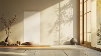 モダンでナチュラルなインテリアとポスターのモックアップ