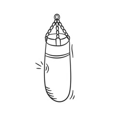 Gym equipment hand drawn illustration. Punch bag vector icon doodle. Workout fitness device outline style design.