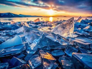 Obraz premium Abstract Tilt-Shift Broken Ice, Dark Blue Gray