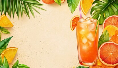 Colorful party elements on a neutral beige background for customizable text.