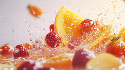 Fresh Fruit Splash Strawberries Oranges Summer Juicy Vitamins