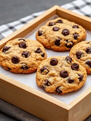 Baking delicious chocolate chip cookies cozy kitchen food photography home environment close-up view comfort concept