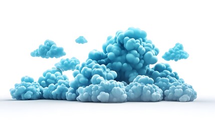 A Cluster of Light Blue Puffy Clouds Isolated on White
