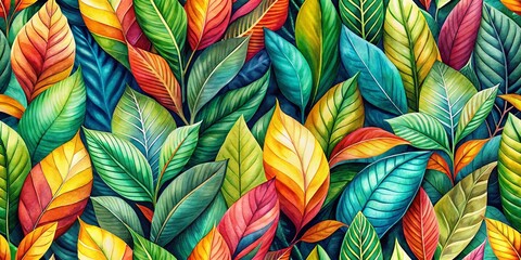 Abstract Watercolor Leaves Seamless Pattern - Documentary Photography