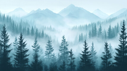 Fototapeta premium Misty Mountain Forest Landscape Serene Nature Scene