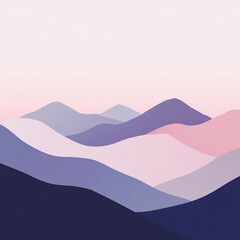 Serene Purple Pink Mountain Range Landscape Illustration