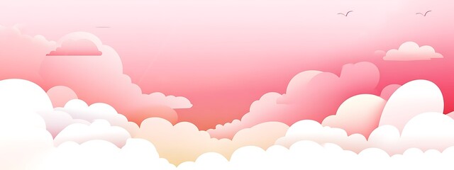 Obraz premium Pink sunset sky with fluffy clouds and birds.