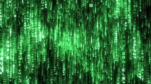 デジタルな仮想空間　フェードイン＆フェードアウト　アルファベット　グリーン　ループ