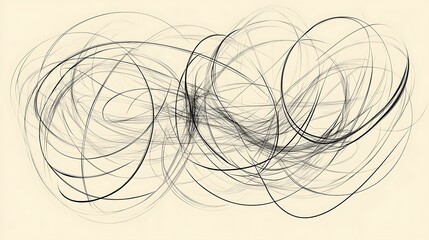 Abstract art swirls, black lines on beige background.