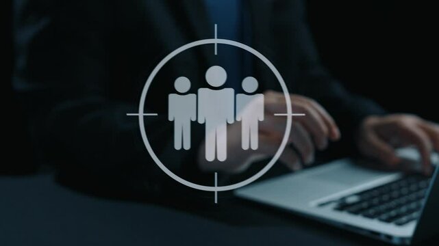 Business person analyzes data to identify customer target groups, refining marketing strategies. Tailoring messages to meet the specific needs of each target group. UUID