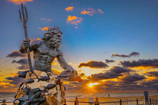 King Neptune statue in Virginia Beach at sunrise