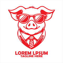 Red pig with sunglasses, hat, suit and tie. suitable for vector and background designs, Ideal for cute designs for children's products or unique promotional materials