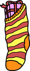 This illustration shows a Christmas present in a sock.