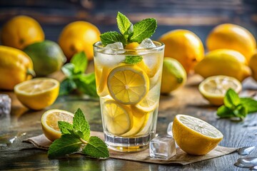 Fototapeta premium AI Food Photography: Refreshing Lemon Drink