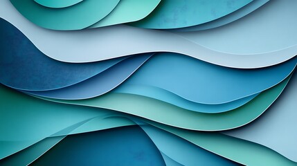 Abstract blue and green layered wavy pattern.