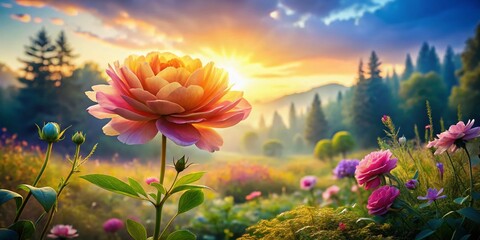 AI Watercolor Flower Landscape Photography,  Dreamy Floral Scenery