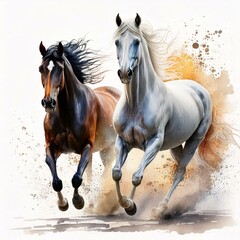 Obraz premium Dynamic Gallop of Black and White Horses