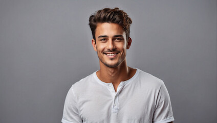 Fototapeta premium A Striking Portrait of a Handsome Young Man Dressed in White