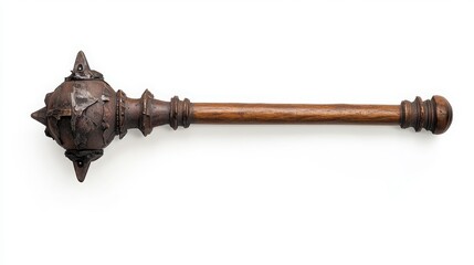 Decorative fantasy battle mace with spiked head and wooden handle creating medieval weapon concept piece