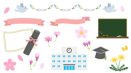 シンプルで可愛い卒業式のイラスト素材セット