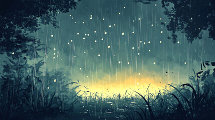 Obraz premium Raindrops scattering over a stormy gray gradient nature scene tranquil environment artistic viewpoint mood of serenity